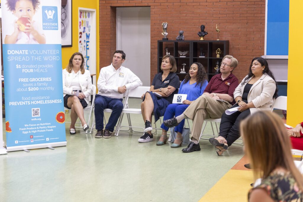 Local Southern California food bank representatives at a press conference advocating for additional awareness and support to help fight hunger